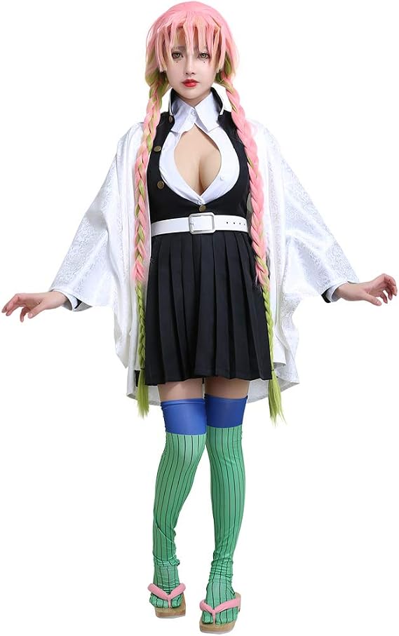 miccostumes Women's Costume Anime Cosplay Uniform Plain White Haori Short Pleated Skirt with Thigh-high Socks