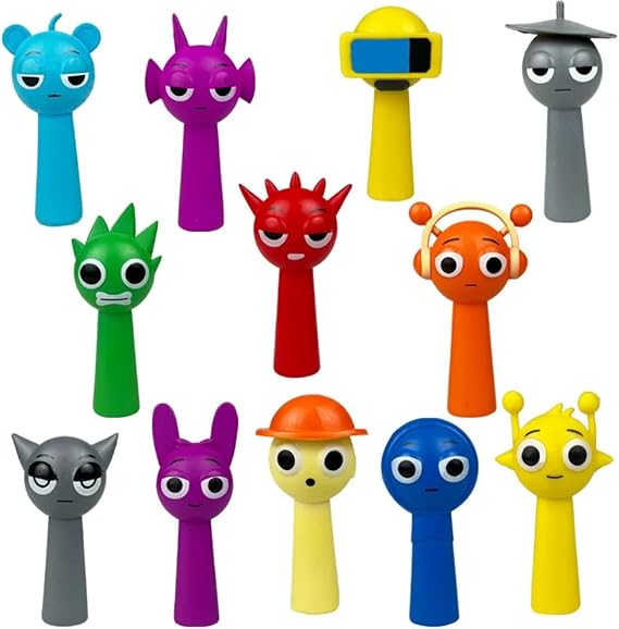 Spranky Decoration Set of 12 Squanky Figure Toy Character Singing Monster Hollage Model Decoration Toy Set Handmade Office Decoration Cute Cartoon Monster Game Fan Gift for Kids Adults Birthday Christmas Present Set A