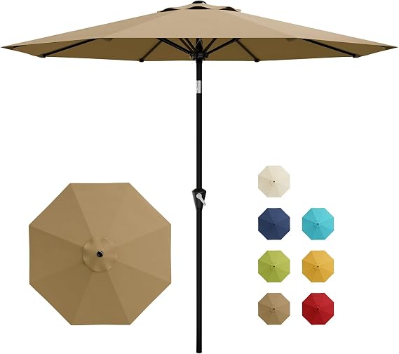 9FT Umbrella Outdoor Patio with Push Button Tilt and Crank, 8 Sturdy Ribs