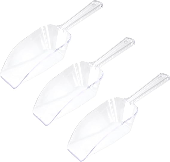 3Pcs Clear Plastic Ice Scoop for Freezer, Candy Scoops for Candy Buffet, Flour Cookie Popcorn Dry Goods Scoop, 7.5In (Clear)