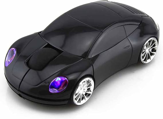 CHUYI Small Car Wireless Mouse Cool Cordless Optical Mice with USB Receiver for Office Home Travel School for PC Laptop Computer Gift (Black-1 Pack)