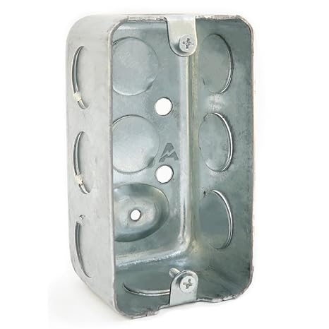 4 x 2-1/8 Inch Single-Gang Metal Handy Electrical Box, 1-7/8" Depth, Drawn Steel Construction, 1/2" Knockouts, Surface Mount Utility Box