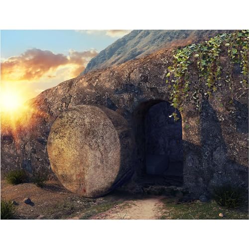 Empty Stone Tomb Photography Backdrop Crucifixion of Jesus Christ Holy Lights Cross Background God Bless Jesus Christian Pray Adults Portraits Photo Studio Props Church Decor 15x10ft