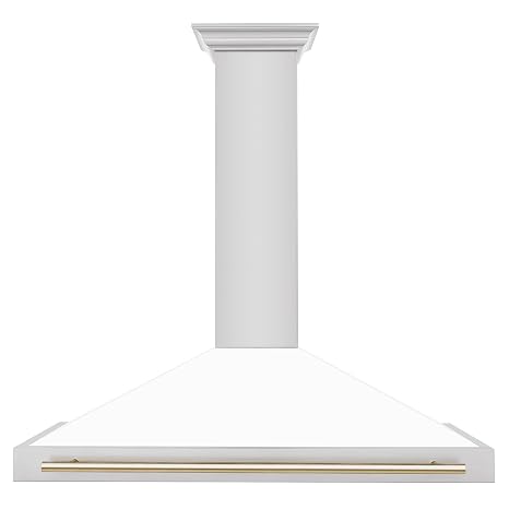 ZLINE 48 in. Autograph Edition Convertible Stainless Steel Range Hood with White Matte Shell and Polished Gold Accents (KB4STZ-WM48-G)