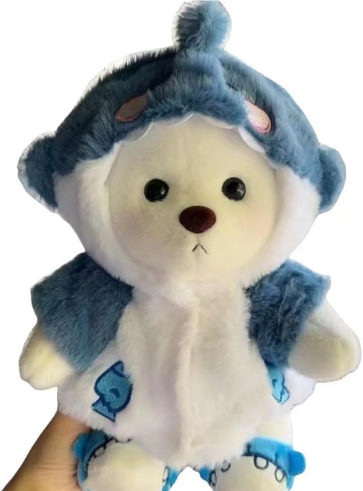 Teddy Bear 11.8 Inch with One Clothing,Cute Animal Shaggy Stuffed Bear Plush Toy Removable Hood,Shoe And Clothes Soft Toy Pajama Bear for Christmas Halloween Valentines Christmas White Shark Suit