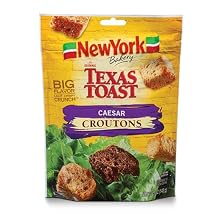 New York Bakery Texas Toast Caesar Croutons, 5 oz. Resealable Bag, Large-Cut from French Wheat and Pumpernickel Bread, Topping for Soup, Salad, Pasta and More