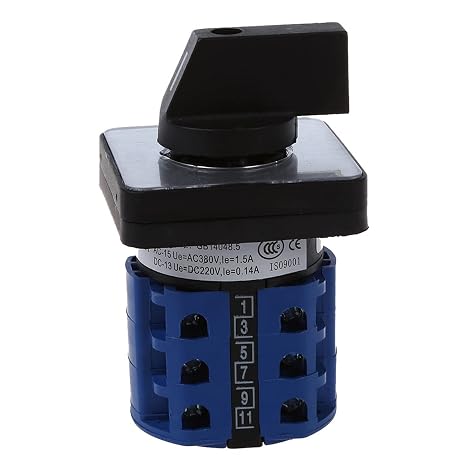 1Pcs Changeover Switch 2 Position 12 Terminals LW26-20 C06 Ui 380V Ith 25A Universal Rotary Cam Selector Transfer Switch Latching Switches Blue Black