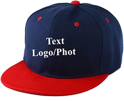 HYN Custom Personalized Text HatCap Flat Bill Snapback Hip-Hop Hat Snapback Closure A-Navyred