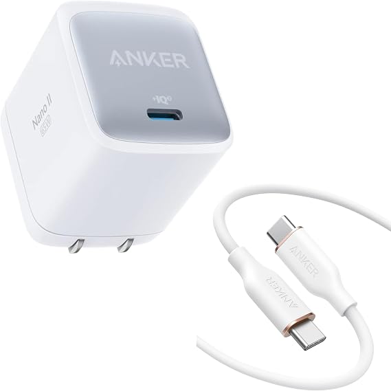 Anker Nano II 65W PD Charger USB-C & Anker PowerLine III Flow USB-C & USB-C Cable White