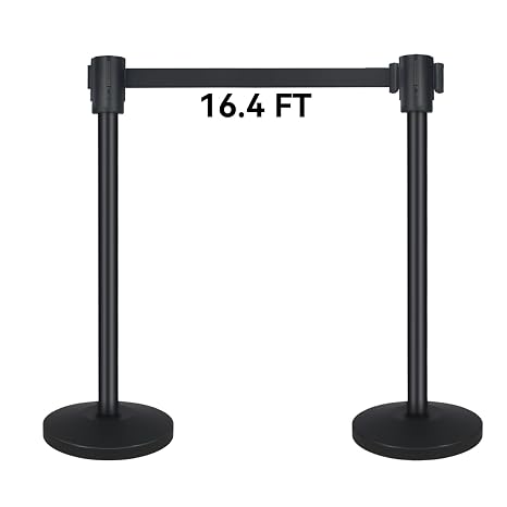 QKA Stainless Steel Stanchion 16.4' Retractable Black Belt(2-Pack)