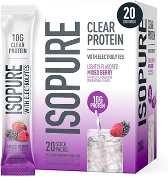 Isopure Clear Protein Stick Pack, Mixed Berry, 20 Count (Pack of 1)