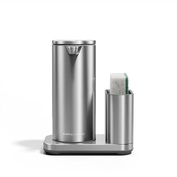 simplehuman Liquid Sensor Pump with Caddy, 9 oz Automatic Soap Dispenser for Kitchen and Bathroom, Touchless Motion Sensor, Variable Dispense, Rechargeable, High-Grade Brushed Stainless Steel