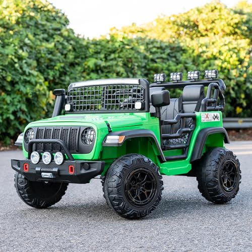 24V 2-Seater Kids Ride On Truck Car with Remote Control, Electric Off-Road Car with LED Lights, Spring Suspension, Bluetooth Music, MP3 USB, Safety Belt, Outdoor Toy Gift, Green
