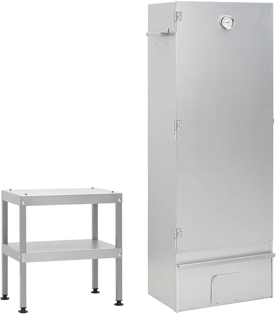 Gecheer BBQ Oven Smoker with Built-in Table Galvanized Steel Outdoor Smoker Grill with Thermometer, Adjustable Legs & Storage Shelves