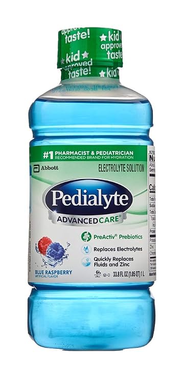 Pedialyte AdvancedCare Electrolyte Solution, 1 Liter with PreActiv Prebiotics, Hydration Drink, Blue Raspberry