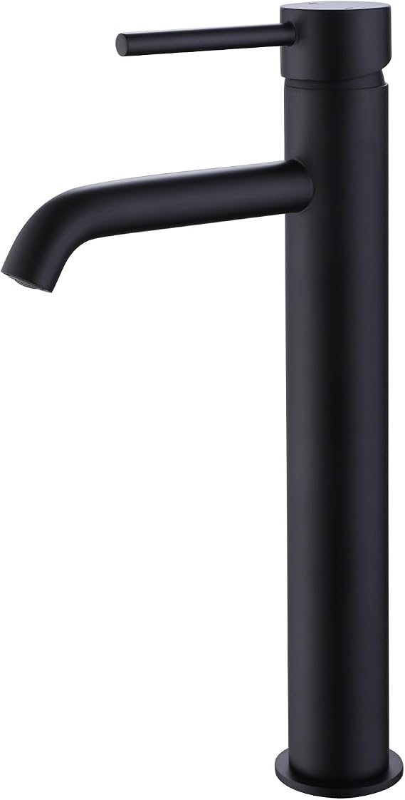 Boden Bathroom High Rise Basin Sink Mixer Tap Modern Mono Round Single Lever Handle Faucet for Sinks, Matt Black