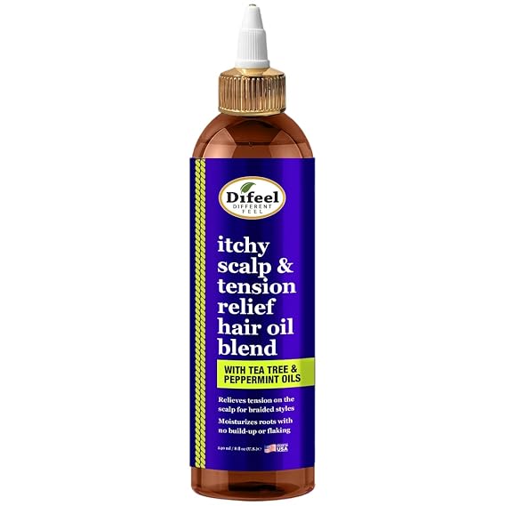 Difeel Itchy Scalp & Tension Relief Hair Oil Blend with Tea Tree & Peppermint Oils for Braided Styles 8 oz.