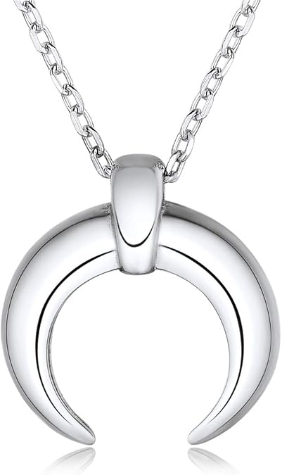 ChicSilver Crescent Moon Pendant Necklace 925 Sterling Silver Simple Double Horn Necklace Bohemia Delicate Jewelry for Women, 18''