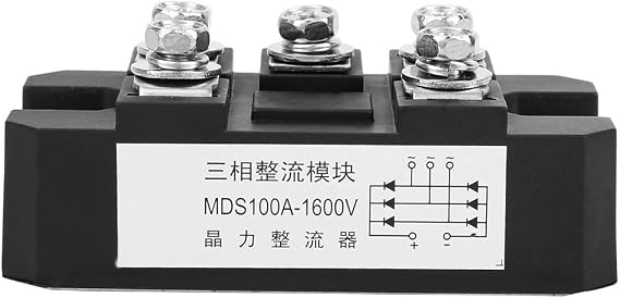 Bridge Rectifier, 5 Terminals 3 Phase Bridge Rectifier Full Wave Diode Module Bridge Rectifier Power Module Supply for Single Phase Rectification MDS-100A 1600V