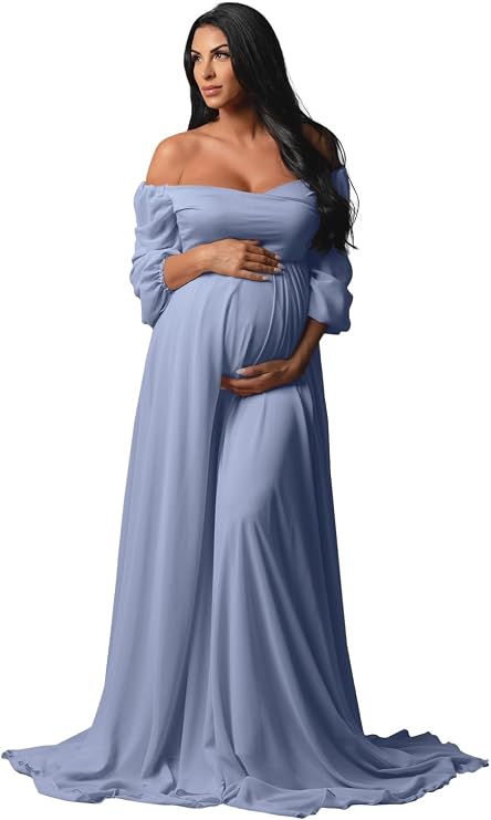 Fivsole Long Sleeve Maternity Dress for Photoshoot Chiffon Baby Shower Dress Pregnancy Maternity Bridesmaid Dress