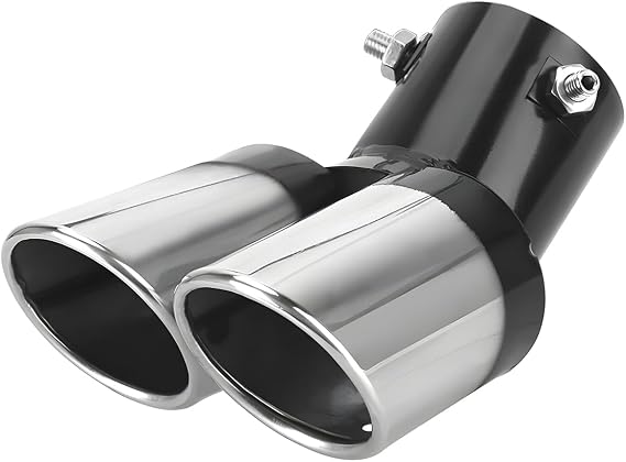 CGEAMDY Exhaust Tail Pipe, Universal Exhaust Muffler Tip Pipe Stainless Steel, Dual Twin Exhaust Tip Trim, Car Rear Tail Throat Muffler Double Outlet End Tailpipe Tube Bend Vehicle(Black)