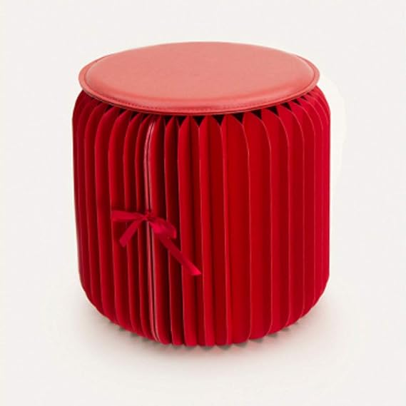 Folding Paper Stool, Creative Round Chair Kraft Paper Material with Hexagonal Honeycomb Structure For School, Living, Dining Room &amp; Dormt,Red