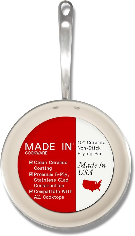 Made In Cookware Non-Stick Ceramic Frying Pan 10-Inch 5-Ply with Stay Cool Handle Professional Cookware Made in the USA Induction Safe