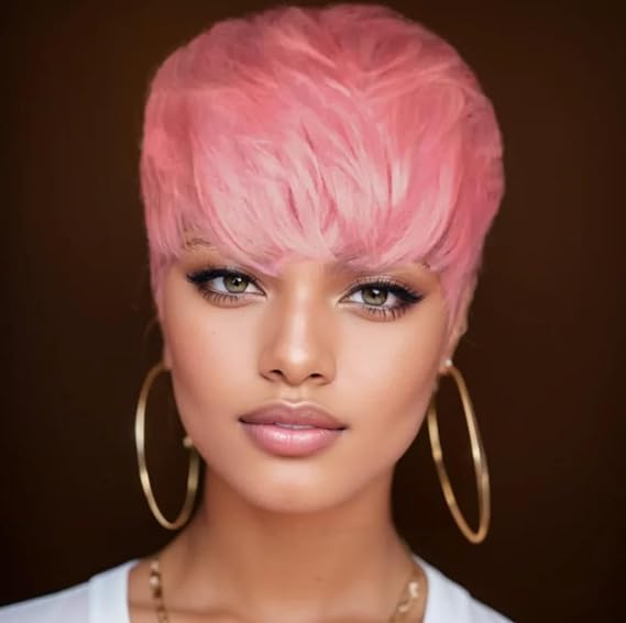 Short Pixie Haircut Synthetic Wig for Black Women - Short Hairstyle - (1026pink)