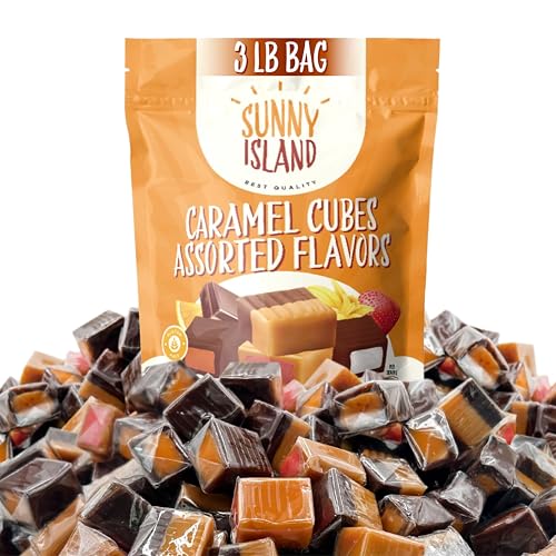 Caramel Cubes Filled Candy | 3-Pound Bag | Assorted Flavors - Strawbery, Chocolate, Orange, Vanilla, Mint | Individually Wrapped