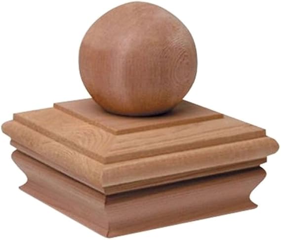 Woodway Flat Top Post Cap, fits 3.5" Post, with 3" Ball Accent, in Premium Cedar, 1PC