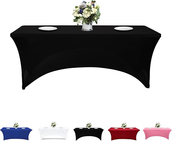 6 ft Elastane Tablecloth [183 L x 75 W x 75 H] cm - Polyester Rectangular Table Covers with Open Back Stretchy for Wedding Party Kitchen Decoration - Black