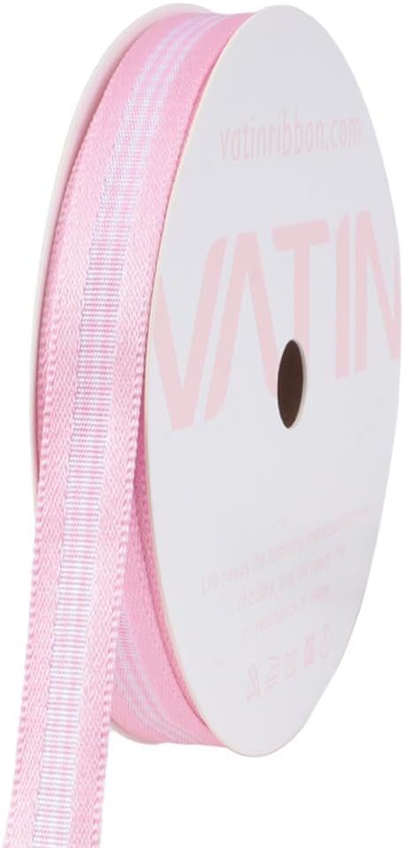 VATIN Center Striped Mini Check with Satin Edge 38 -25Yards, Baby Pink