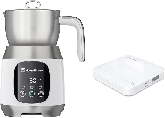Maestri House Variable Temp and Froth Thickness DualFro 600 Milk Frother Steamer+ Rechargeable Mini Coffee Scale with Timer