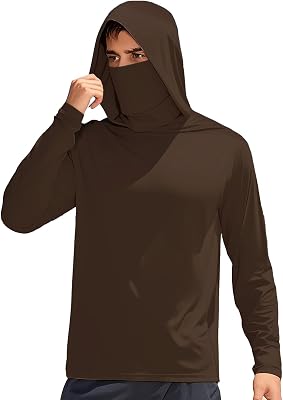 Sun Protection Hoodie for Men with Mask UPF 50 Long Sleeve Hooded Sun Shirt Rash Guards Shirts for Hiking Fishing