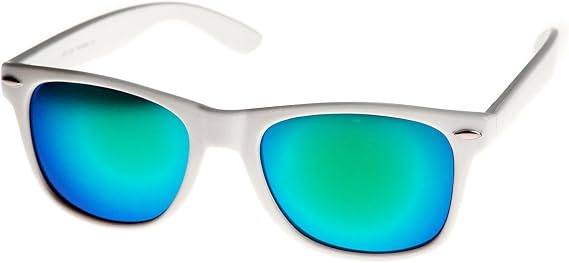 zeroUV - White Square Sunglasses for Men with Colored Reflective Mirror Lens