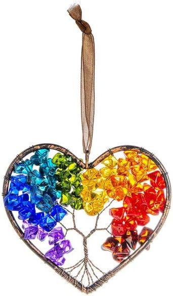 Ganz ACRY-775 Hanging Ornament, 3-inch Width, Acrylic (Heart Rainbow Tree of Life)