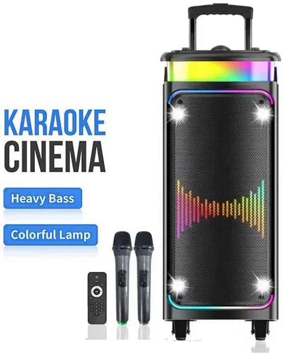 Bluetooth Hoparlör, Çift Kablosuz Mikrofon, Taşınabilir Tekerlekli Speaker, Siyah, Model DR-8816