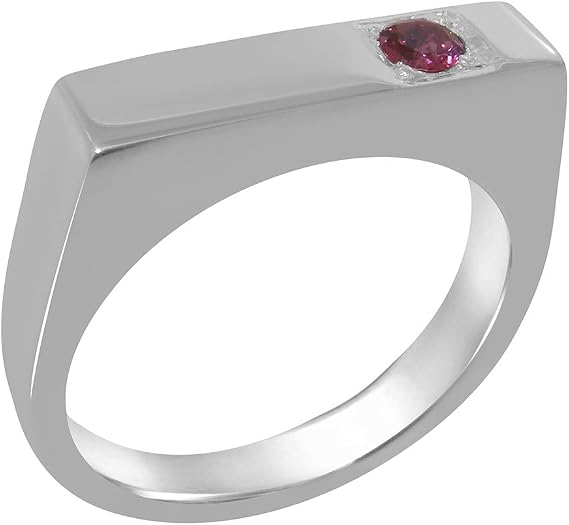 Solid 925 Sterling Silver Natural Pink Tourmaline Mens Heavy Weight Solitaire Band Ring - Sizes N to Z+2 Available including half sizes