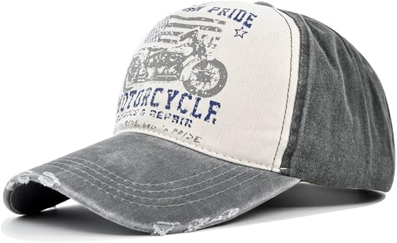 YULOONG Vintage Baseball Cap Washed Denim Trucker Cap Motorcycle Print Pattern Outdoor Sun Hat 100% Cotton for Men Women