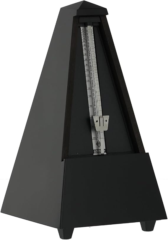 Wittner Metronome Taktell Pyramid Shape System Maelzel Series 800 - Solid wood casing - Without bell - Matte black - Mechanically wound - No batteries required - Made in Germany