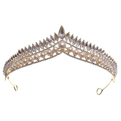 Vintage Pearl Crown Tiara Rhinestone Prom Diadem Headband For Women Bridal Wedding Hair Accessories Gold
