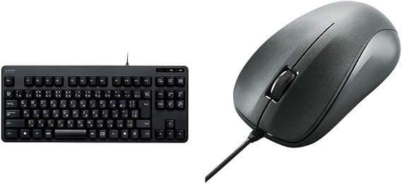 Elecom TK-FCM103XBK Wired Membrane Compact Keyboard, Black & M-K6URBK/RS Mouse, Wired, 3 Buttons, USB, Optical, Black, ROHS Compliant