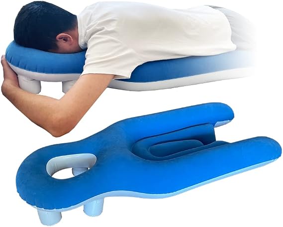 Face Down Pillow After Eye Surgery, Prone Pillow with Arm Hole for Sleeping, Retinal Detachment Vitrectomy Recovery Lying Pillows, Inflatable Face Support Post Eye Surgery Head Cradle (Blue)