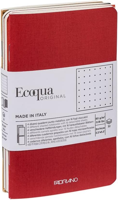 Fabriano Ecoqua Original Pocket Notebook Sets, 4-Notebook Set, Staple-Bound, 3.5" x 5.5", 38 Shts./Bk., 85gsm, Fall Colors, Dotted