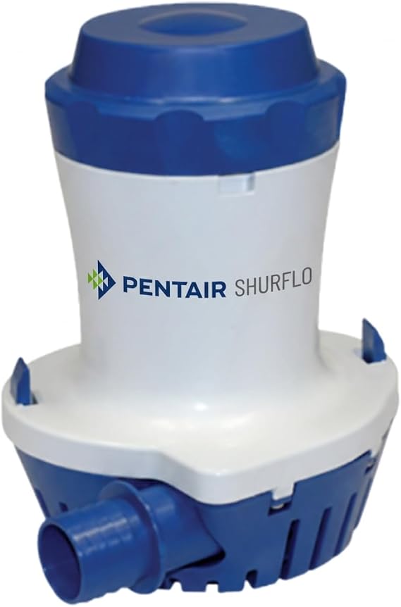 PENTAIR SHURFLO 358-000-10 Bilge Pump, 1500 GPH, Submersible Marine Pump, Nylon Housing, Water-Cooled Motor, Ignition Protected, Swivel Base, 12VDC, 8 AMPS Max, ISO & CE Certified