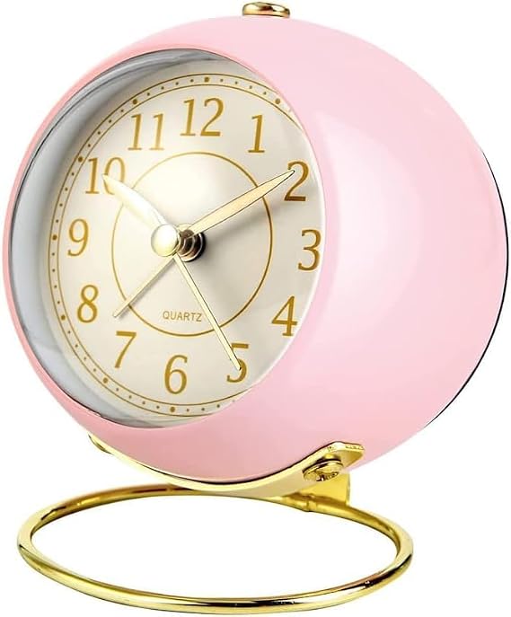 Xspring Analog Çalar Saat, Küçük Klasik Sessiz Masa Saati, Pil ile Çalışan Arka Aydınlatmalı, HD Camlı Yatak Odası Ofis Oturma Odası Dekoru için (Pembe)