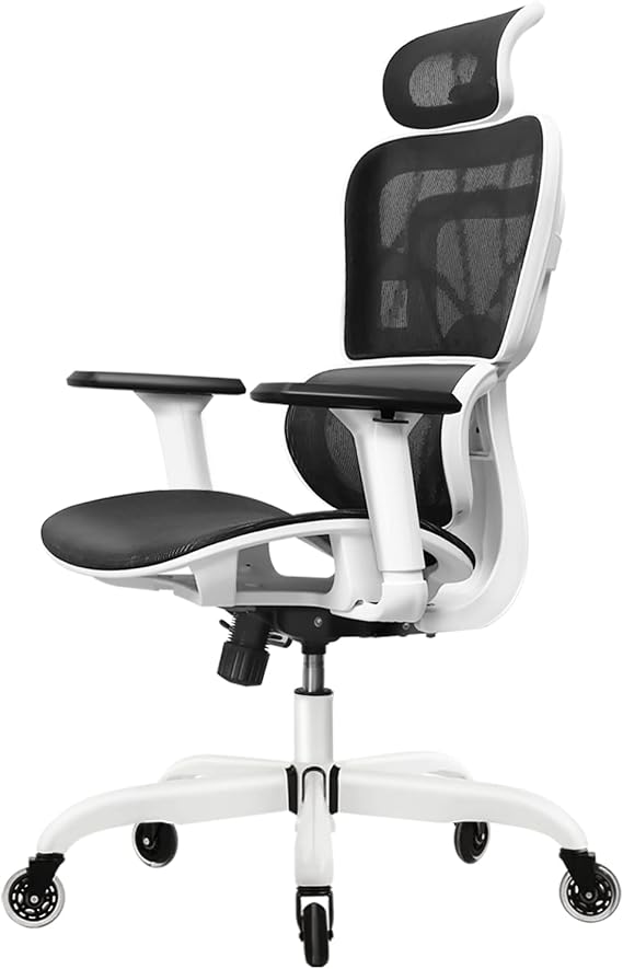 Office Chair, FelixKing Ergonomic Desk Chair with Adjustable Headrest and Armrests Lumbar Support and Roller Blade Wheels Reclining High Back Mesh Computer Chair (White)