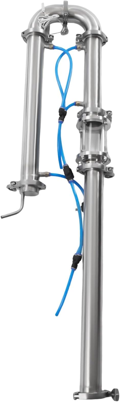 2" Tubular Distillation Tower Domestic Brewing Equipment Moonshine Distiller Moonshine Still with Sight Glass Distilling Equipment for 13-26 Gallon Fermenter Capacity