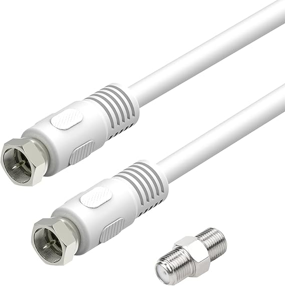 Short Coaxial Cable, 1ft White Coax Cable 0.3m RG6 F Male to Male Connector Cord 75 Ohm with Coax Female to Female Coupler Adapter UIInosoo for AV, Cable TV, Antenna and Satellite