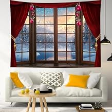 LB Winter Christmas Tapestry Wall Hanging Outside Window Nature Scenery Snow Mountain Wall Tapestry for Bedroom Wonderland Winter Wall Art for Living Room College Dorm Decor, 60Wx40L inch